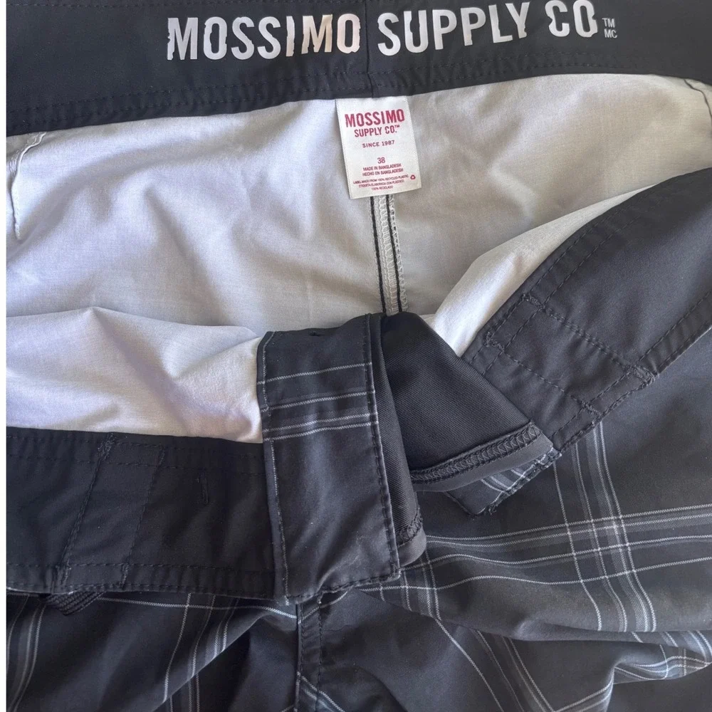 Mossimo Supply Co Mens Plaid Board Shorts Black White Swim Trunks Size 38